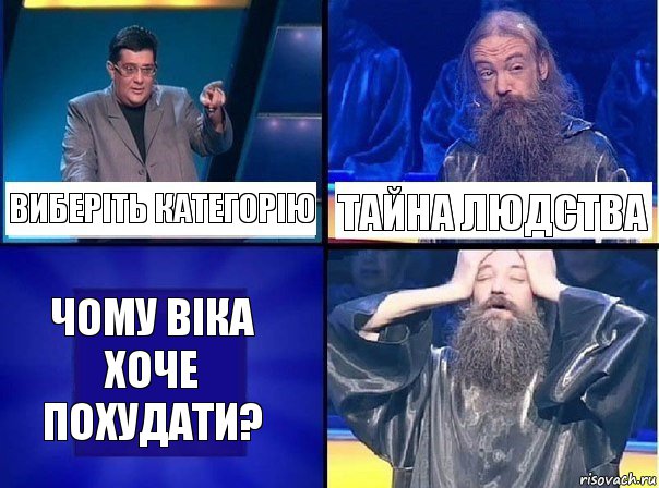 Виберіть категорію Тайна людства Чому віка хоче похудати?, Комикс   Своя игра