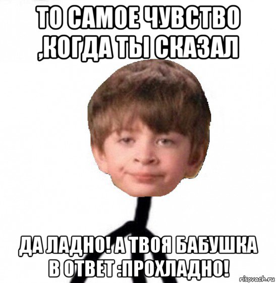 то самое чувство ,когда ты сказал да ладно! а твоя бабушка в ответ :прохладно!, Мем Кислолицый0