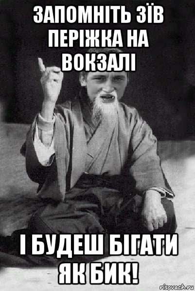 запомніть зїв періжка на вокзалі і будеш бігати як бик!, Мем Мудрий паца