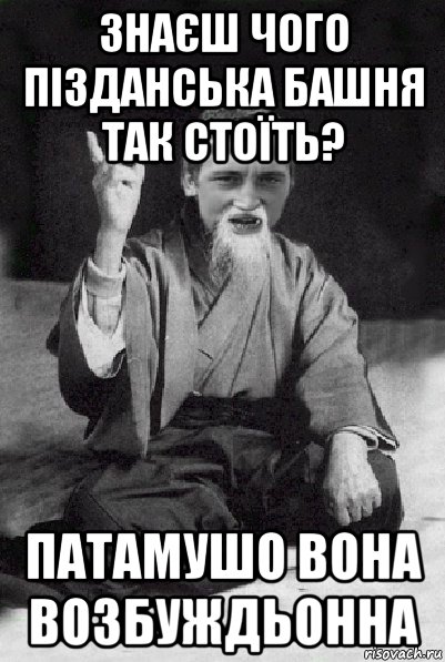 знаєш чого пізданська башня так стоїть? патамушо вона возбуждьонна, Мем Мудрий паца