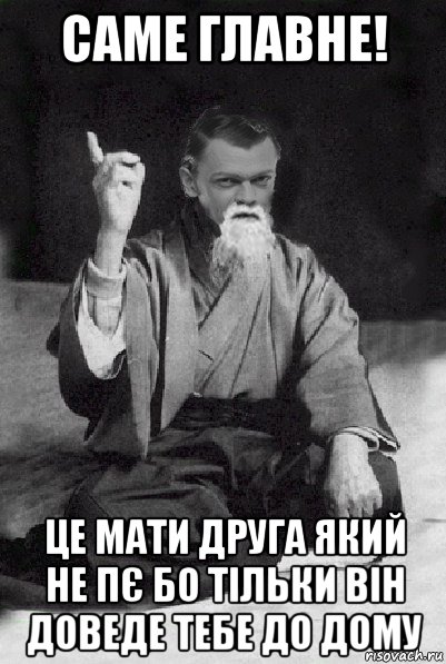 саме главне! це мати друга який не пє бо тільки він доведе тебе до дому, Мем Мудрий Виталька