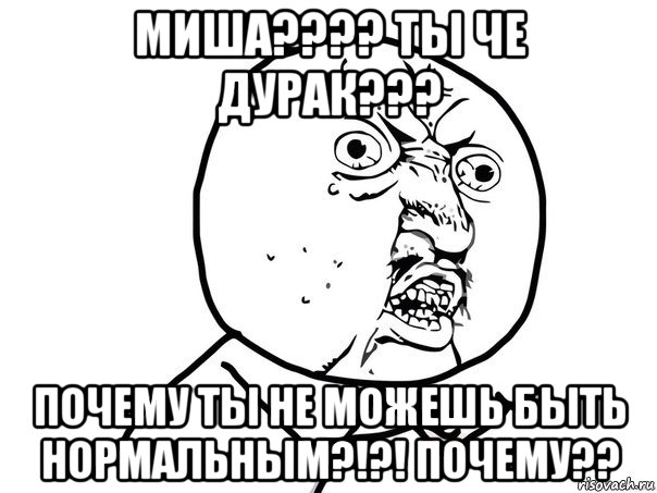 миша???? ты че дурак??? почему ты не можешь быть нормальным?!?! почему??, Мем Ну почему (белый фон)