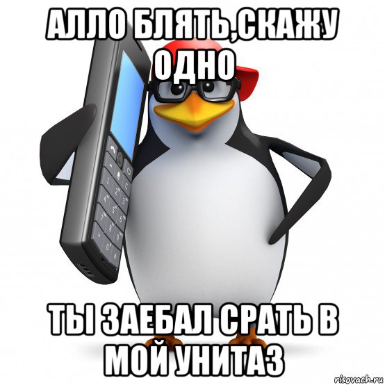 алло блять,скажу одно ты заебал срать в мой унитаз, Мем   Пингвин звонит