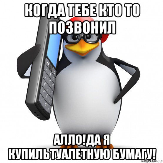 когда тебе кто то позвонил алло!да я купильтуалетную бумагу!, Мем   Пингвин звонит