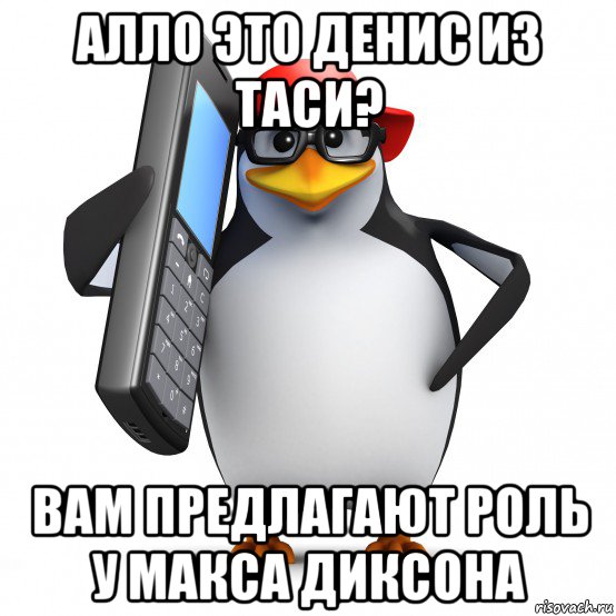 алло это денис из таси? вам предлагают роль у макса диксона, Мем   Пингвин звонит