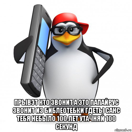  прывэт кто звонит а это папайрус звонит из библеотебки гдеты санс тебя небыло 100 лет утачняй 100 секунд, Мем   Пингвин звонит