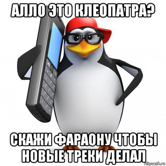 алло это клеопатра? скажи фараону чтобы новые треки делал, Мем   Пингвин звонит