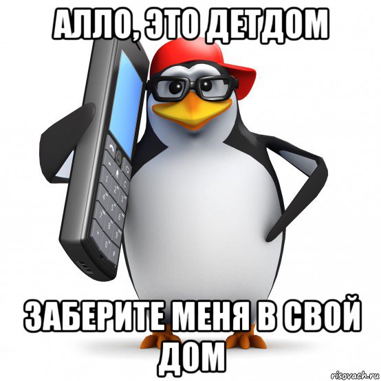 алло, это детдом заберите меня в свой дом, Мем   Пингвин звонит