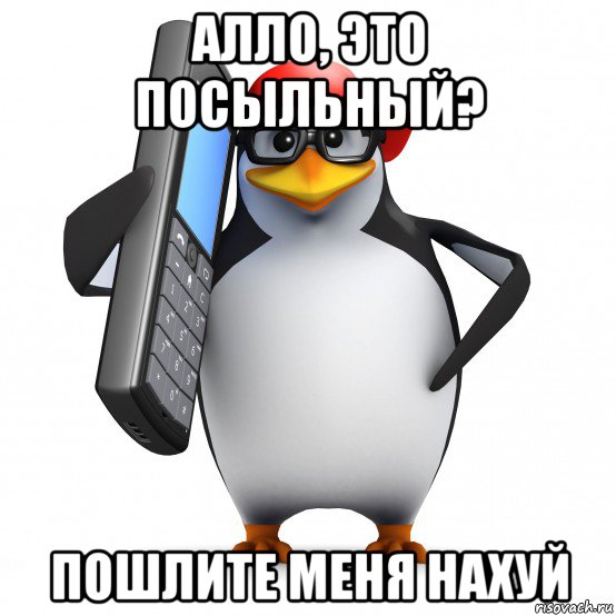 алло, это посыльный? пошлите меня нахуй, Мем   Пингвин звонит