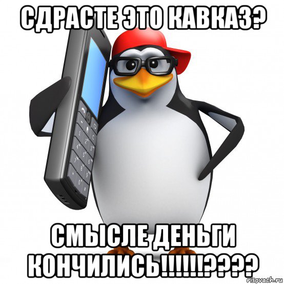 сдрасте это кавказ? смысле деньги кончились!!!!!!????, Мем   Пингвин звонит