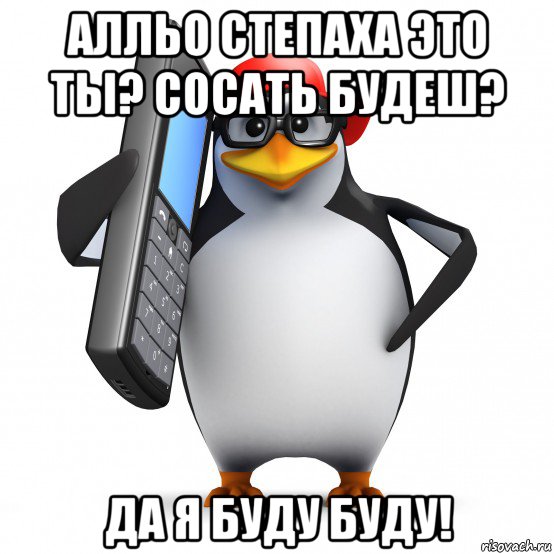 алльо степаха это ты? сосать будеш? да я буду буду!, Мем   Пингвин звонит