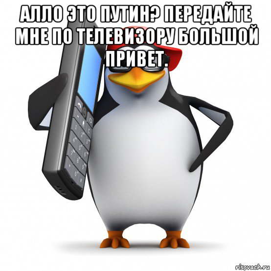 алло это путин? передайте мне по телевизору большой привет. , Мем   Пингвин звонит