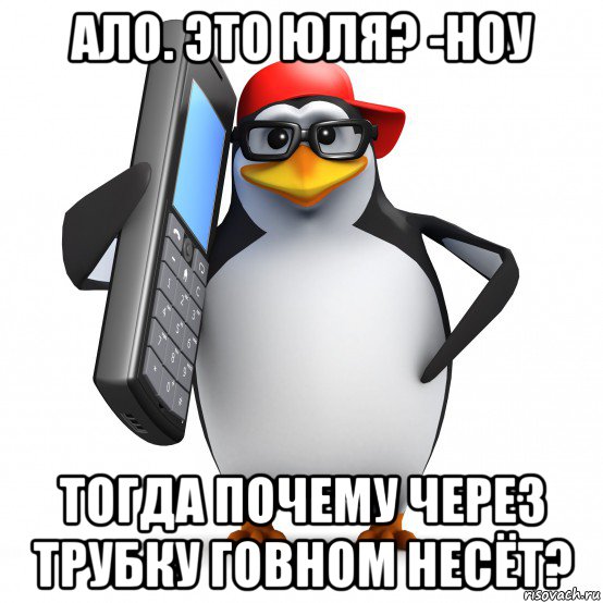 ало. это юля? -ноу тогда почему через трубку говном несёт?, Мем   Пингвин звонит