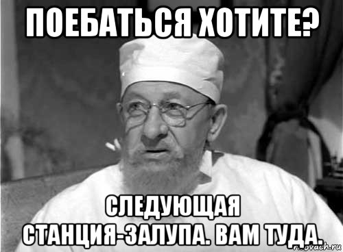 поебаться хотите? следующая станция-залупа. вам туда., Мем Профессор Преображенский