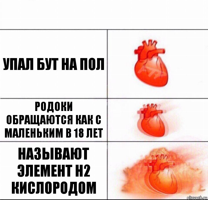 упал бут на пол Родоки обращаются как с маленьким в 18 лет Называют элемент H2 кислородом