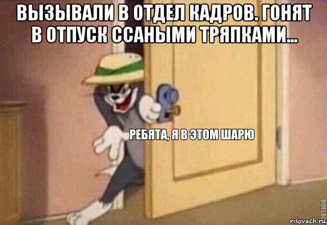 вызывали в отдел кадров. гонят в отпуск ссаными тряпками... , Мем    Ребята я в этом шарю