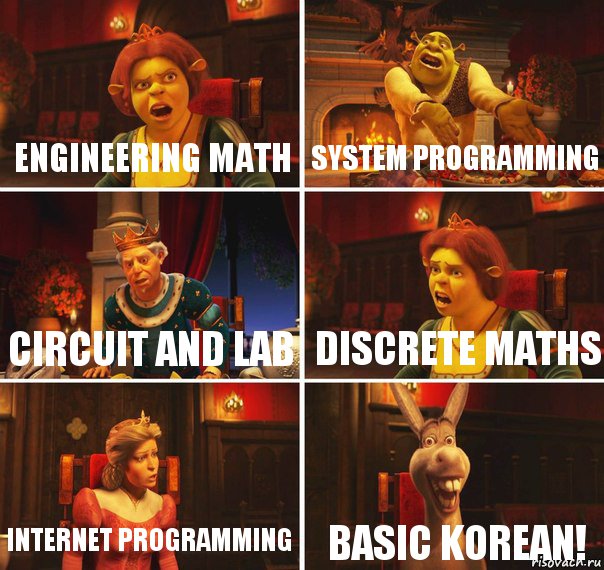 Engineering Math System Programming Circuit and Lab Discrete Maths Internet Programming Basic Korean!, Комикс  Шрек Фиона Гарольд Осел