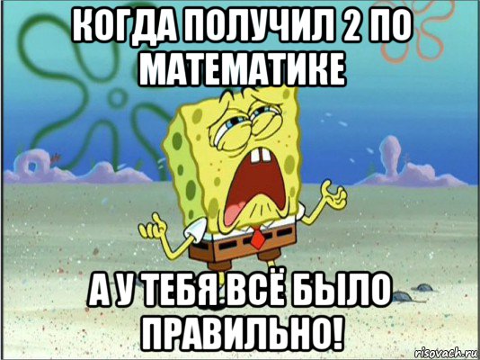 когда получил 2 по математике а у тебя всё было правильно!, Мем Спанч Боб плачет