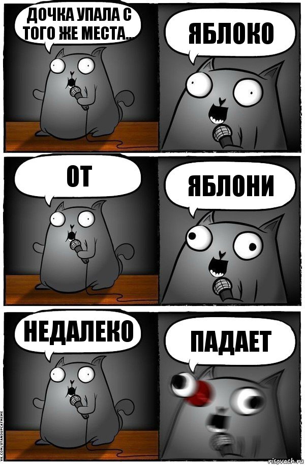 дочка упала с того же места... яблоко от яблони недалеко падает, Комикс  Стендап-кот