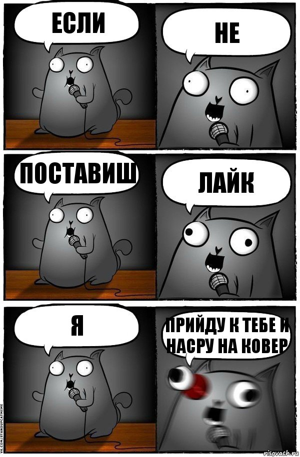 если не поставиш лайк я прийду к тебе и насру на ковер, Комикс  Стендап-кот