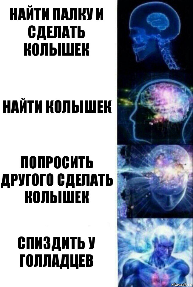 Найти палку и сделать колышек Найти колышек Попросить другого сделать колышек Спиздить у голладцев, Комикс  Сверхразум