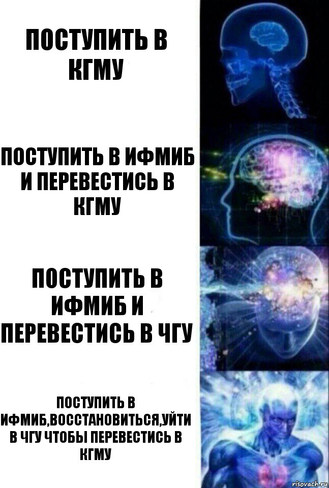 Поступить в КГМУ Поступить в ИФМиБ и перевестись в КГМУ Поступить в ИФМиБ и перевестись в ЧГУ Поступить в ИФМиБ,восстановиться,уйти в ЧГУ чтобы перевестись в КГМУ, Комикс  Сверхразум