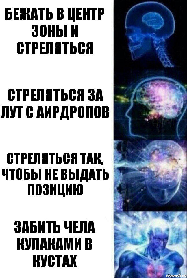 Бежать в центр зоны и стреляться Стреляться за лут с аирдропов Стреляться так, чтобы не выдать позицию Забить чела кулаками в кустах, Комикс  Сверхразум