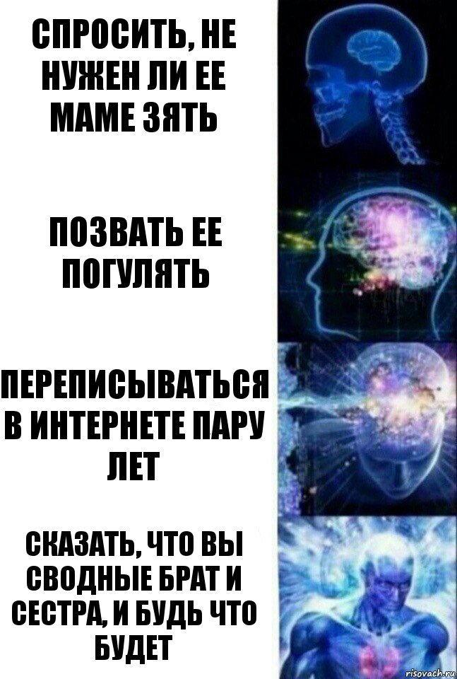 Спросить, не нужен ли ее маме зять Позвать ее погулять Переписываться в интернете пару лет Сказать, что вы сводные брат и сестра, и будь что будет, Комикс  Сверхразум