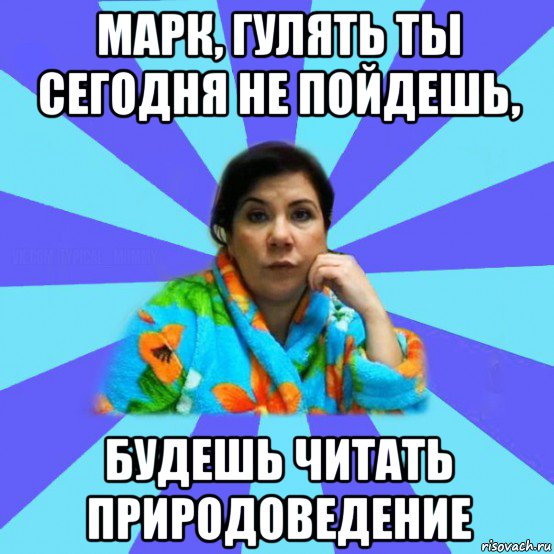 марк, гулять ты сегодня не пойдешь, будешь читать природоведение, Мем типичная мама