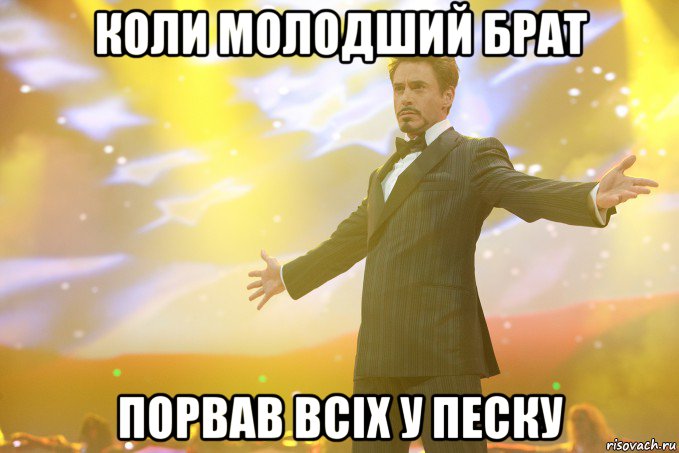 коли молодший брат порвав всіх у песку, Мем Тони Старк (Роберт Дауни младший)