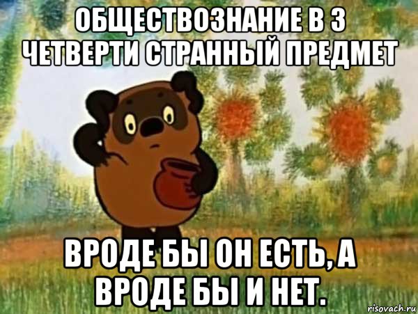 обществознание в 3 четверти странный предмет вроде бы он есть, а вроде бы и нет., Мем Винни пух чешет затылок