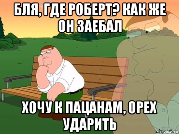 бля, где роберт? как же он заебал хочу к пацанам, орех ударить, Мем Задумчивый Гриффин