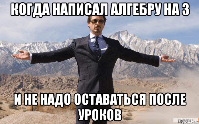 когда написал алгебру на 3 и не надо оставаться после уроков, Мем железный человек