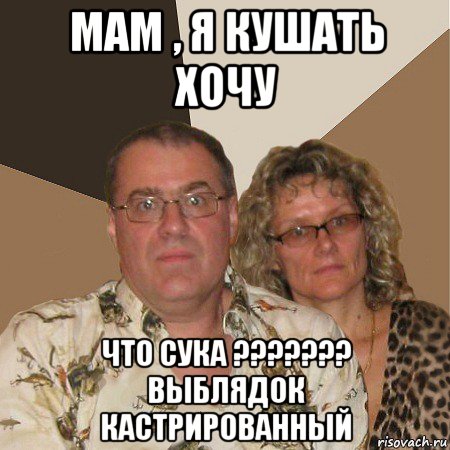 мам , я кушать хочу что сука ??????? выблядок кастрированный, Мем  Злые родители