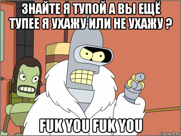 знайте я тупой а вы ещё тупее я ухажу или не ухажу ? fuk you fuk you, Мем Бендер