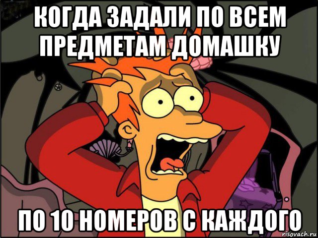 когда задали по всем предметам домашку по 10 номеров с каждого