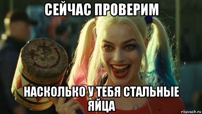 сейчас проверим насколько у тебя стальные яйца, Мем    Harley quinn