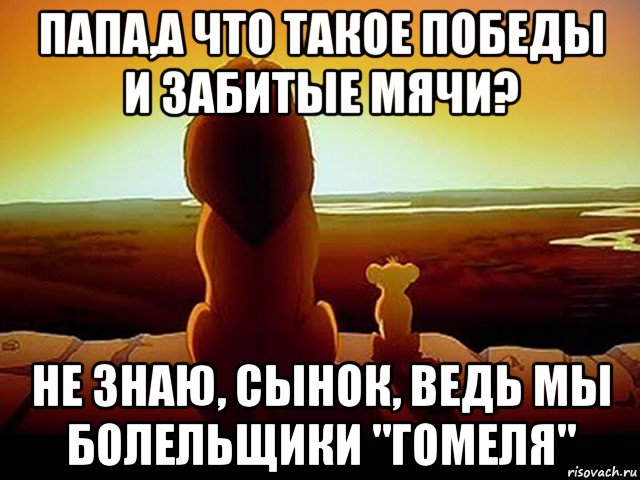 папа,а что такое победы и забитые мячи? не знаю, сынок, ведь мы болельщики "гомеля"