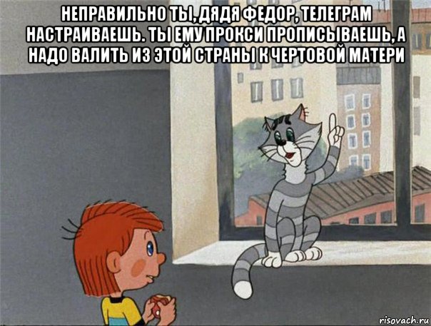 неправильно ты, дядя федор, телеграм настраиваешь. ты ему прокси прописываешь, а надо валить из этой страны к чертовой матери , Мем Неправильно ты Дядя Фёдор