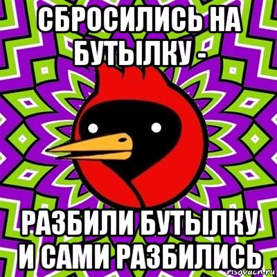 сбросились на бутылку - разбили бутылку и сами разбились, Мем Омская птица