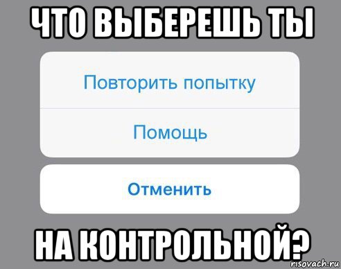 что выберешь ты на контрольной?, Мем Отменить Помощь Повторить попытку