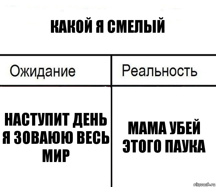 какой я смелый наступит день я зоваюю весь мир мама убей этого паука, Комикс  Ожидание - реальность