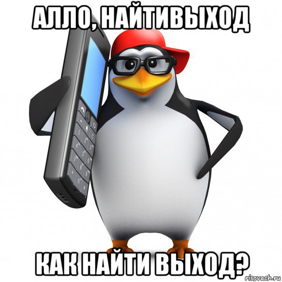 алло, найтивыход как найти выход?, Мем   Пингвин звонит