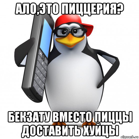 ало,это пиццерия? бекзату вместо пиццы доставить хуйцы, Мем   Пингвин звонит