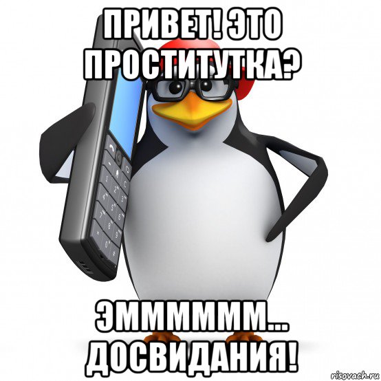 привет! это проститутка? эмммммм... досвидания!, Мем   Пингвин звонит