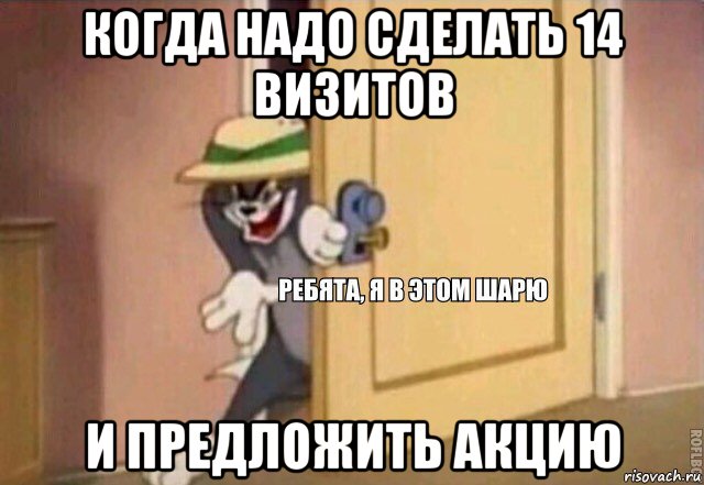 когда надо сделать 14 визитов и предложить акцию, Мем    Ребята я в этом шарю