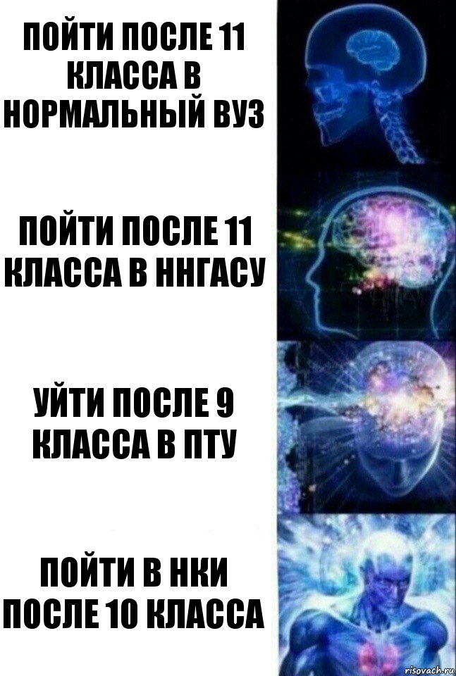 Пойти после 11 класса в нормальный вуз Пойти после 11 класса в ннгасу Уйти после 9 класса в пту Пойти в НКИ после 10 класса, Комикс  Сверхразум