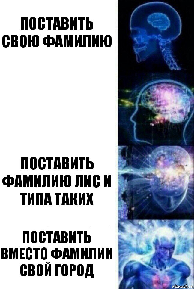 Поставить свою фамилию  Поставить фамилию лис и типа таких Поставить вместо фамилии свой город, Комикс  Сверхразум