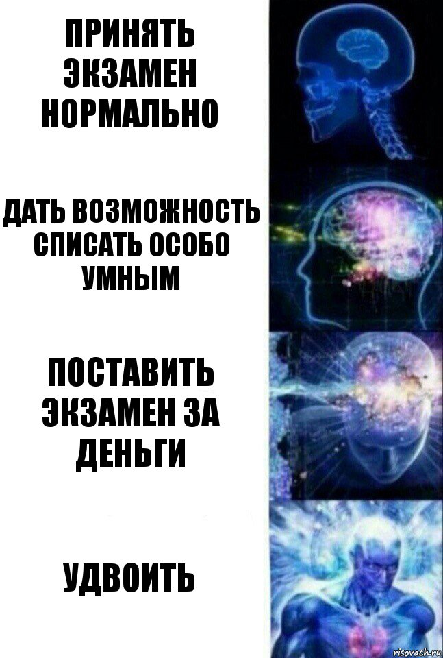 Принять экзамен нормально Дать возможность списать особо умным Поставить экзамен за деньги Удвоить, Комикс  Сверхразум