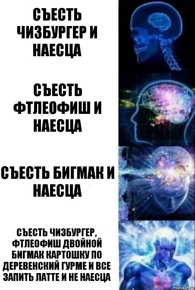 Съесть Чизбургер и наесца Съесть Фтлеофиш и наесца Съесть Бигмак и наесца Съесть Чизбургер, Фтлеофиш двойной Бигмак картошку по деревенский ГУРМЕ и все запить Латте и не наесца, Комикс  Сверхразум